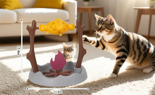 Cat Treat-Dispensing Slow Puzzle Feeder Bowls,Unique Rotatable Roast and Flame,Cognitive Training Game Toys for Indoor Pet