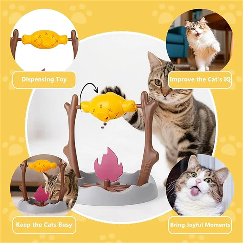 Cat Treat-Dispensing Slow Puzzle Feeder Bowls,Unique Rotatable Roast and Flame,Cognitive Training Game Toys for Indoor Pet