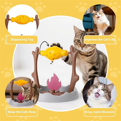 Cat Treat-Dispensing Slow Puzzle Feeder Bowls,Unique Rotatable Roast and Flame,Cognitive Training Game Toys for Indoor Pet