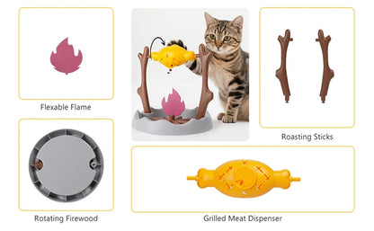 Cat Treat-Dispensing Slow Puzzle Feeder Bowls,Unique Rotatable Roast and Flame,Cognitive Training Game Toys for Indoor Pet