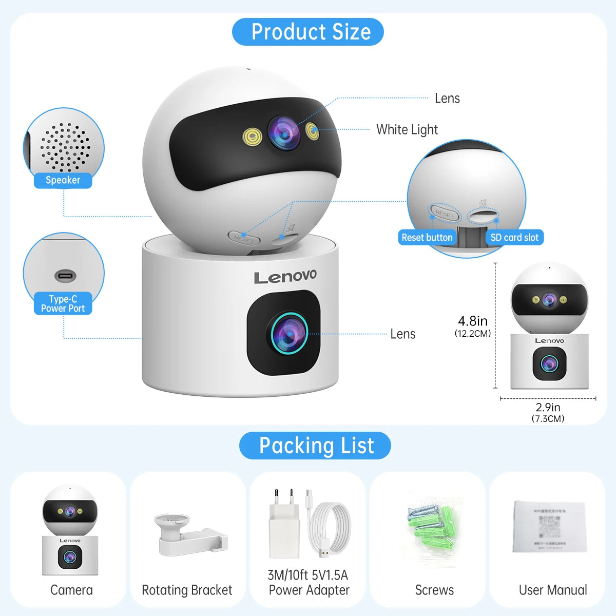 Lenovo 4K IP Camera 5G WiFi Dual Lens Smart Home Auto Tracking CCTV Camera Wireless Surveillance Camera Security Baby Monitor