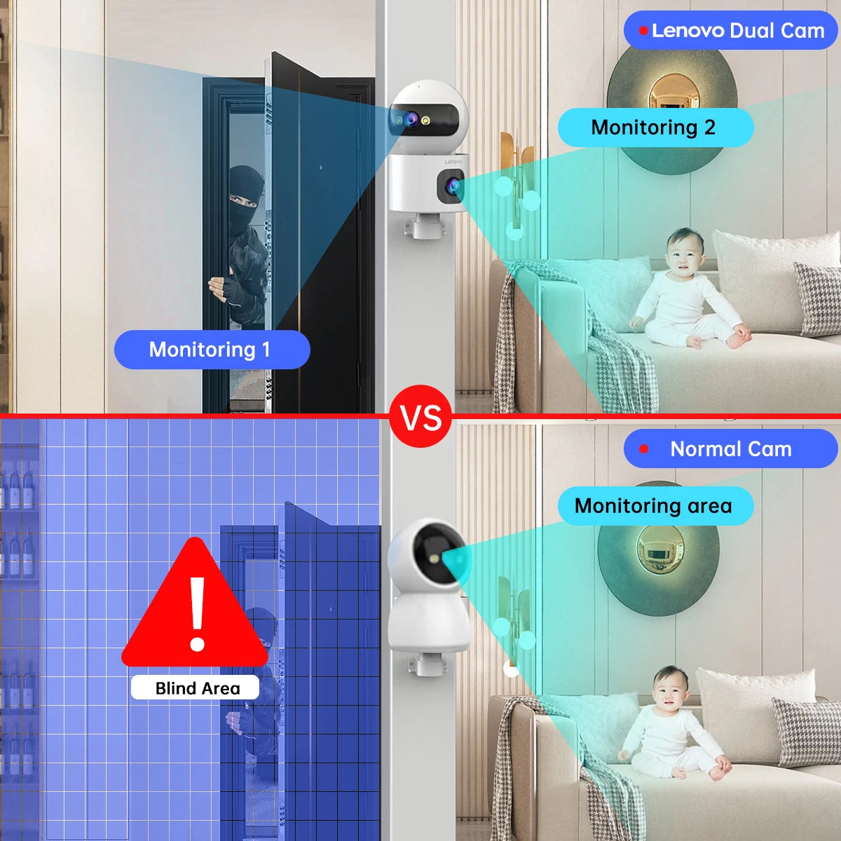Lenovo 4K IP Camera 5G WiFi Dual Lens Smart Home Auto Tracking CCTV Camera Wireless Surveillance Camera Security Baby Monitor